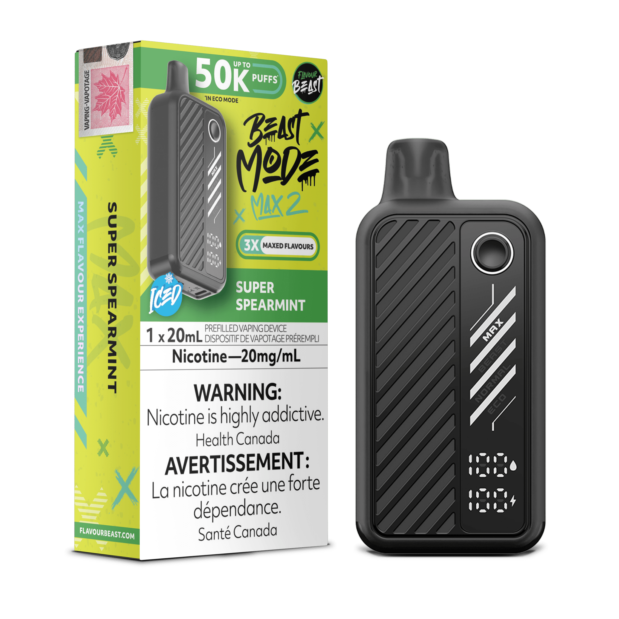 Beast Mode Max 2 50K Super Spearmint Ice By Flavour Beast - DISPOSABLE - Mister Vapor