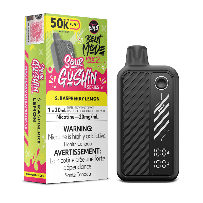 Beast Mode Max 2 50K Sour Gushin Series S. Raspberry Lemon By Flavour Beast - DISPOSABLE - Mister Vapor