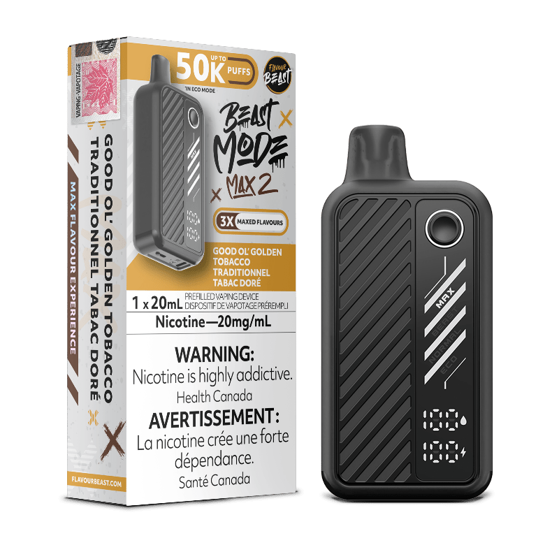 Beast Mode Max 2 50K Good Ol' Golden Tobacco By Flavour Beast - DISPOSABLE - Mister Vapor