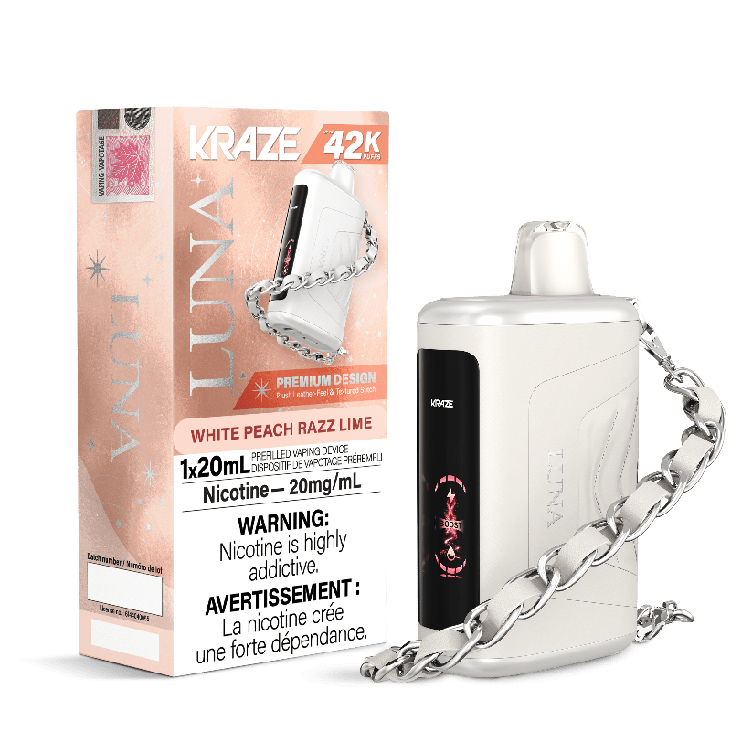 Kraze Luna 42K White Peach Razz Lime Disposable Vape - DISPOSABLE - Mister Vapor