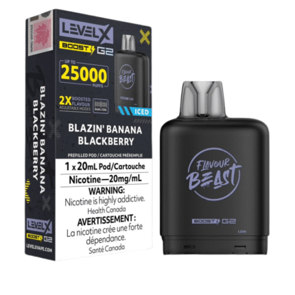 Level X G2 Boost Flavour Beast Pods - Blazin' Banana Blackberry Iced, 25k Puffs - Pods - Mister Vapor