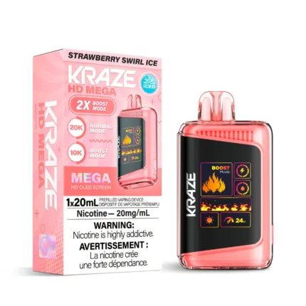 Kraze HD Mega Strawberry Swirl Ice (20K Puffs) Disposable Vape - DISPOSABLE - Mister Vapor