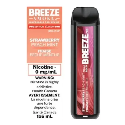 Breeze Pro Strawberry Peach Mint Zero Nic Disposable Vape - DISPOSABLE - Mister Vapor